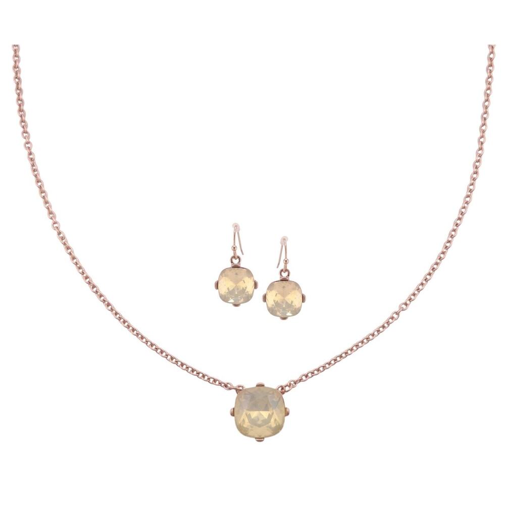 Rain Lemonade Yellow Cushion Cut Crystal on Goldtone Earring & Necklace Set NWT